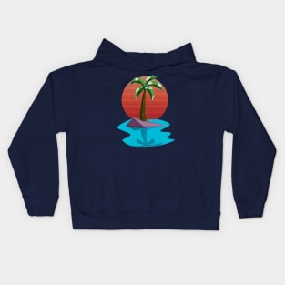 Retro Palm Tree Island Synthwave Sunset Paradise Kids Hoodie